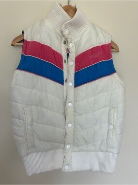 Roxy Puffer Vest Retro Colorblock Pink Blue White Size M Y2K Ski FITS SMALL